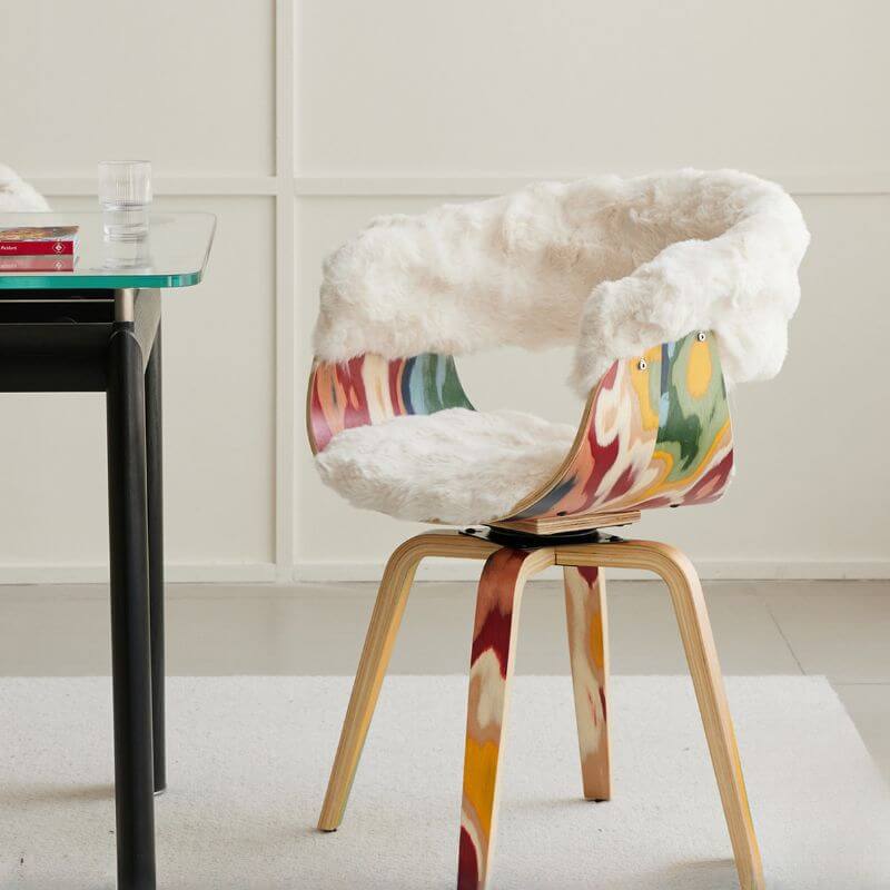 Modern White Upholstered Swivel Arm Chair with Natural Wood Legs Main Product Image Main image