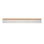 Modern White Wall-Mounted TV Stand with Wood Top and Hidden Storage