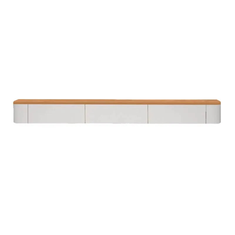 Modern White Wall-Mounted TV Stand with Wood Top and Hidden Storage