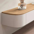 Modern White Wall-Mounted TV Stand with Wood Top and Hidden Storage