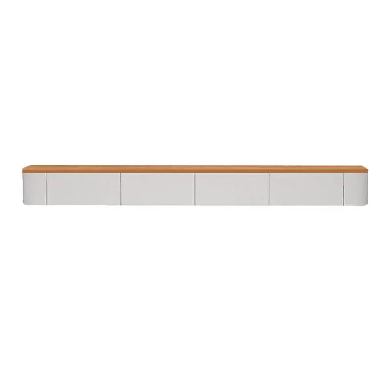 Modern White Wall-Mounted TV Stand with Wood Top and Hidden Storage ...