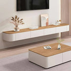 Modern White Wall-Mounted TV Stand with Wood Top and Hidden Storage Main Product Image