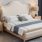 Modern White Wingback Queen Bed Frame
