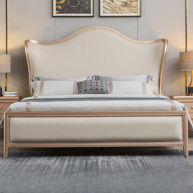 Modern White Wingback Queen Bed Frame Main Product Image