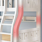 Modern White Wood Bunk Bed with Drawers, Bookshelf, Ladder & 2 Mattresses