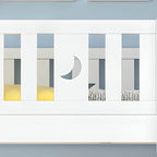 Modern White Wood Bunk Bed with Drawers, Bookshelf, Ladder & 2 Mattresses