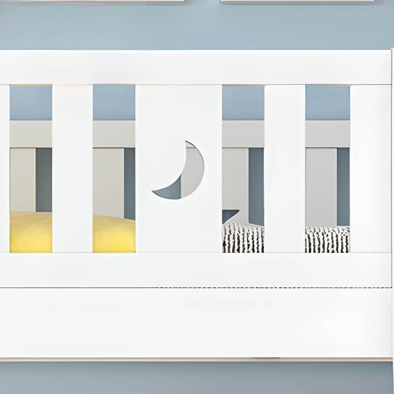 Modern White Wood Bunk Bed with Drawers, Bookshelf, Ladder & 2 Mattresses