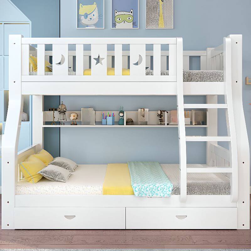 Modern White Wood Bunk Bed with Drawers, Bookshelf, Ladder & 2 Mattresses Secondary image