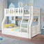 Modern White Wood Bunk Bed with Drawers, Bookshelf, Ladder & 2 Mattresses