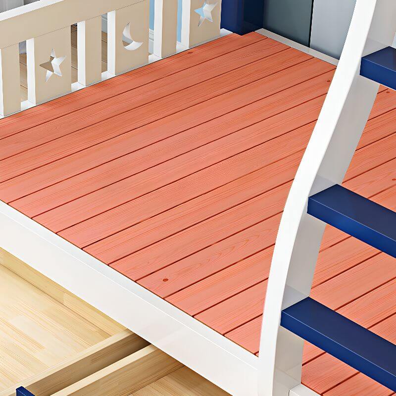 Modern White Wood Bunk Bed with Drawers, Bookshelf, Ladder & 2 Mattresses