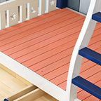 Modern White Wood Bunk Bed with Drawers, Bookshelf, Ladder & 2 Mattresses