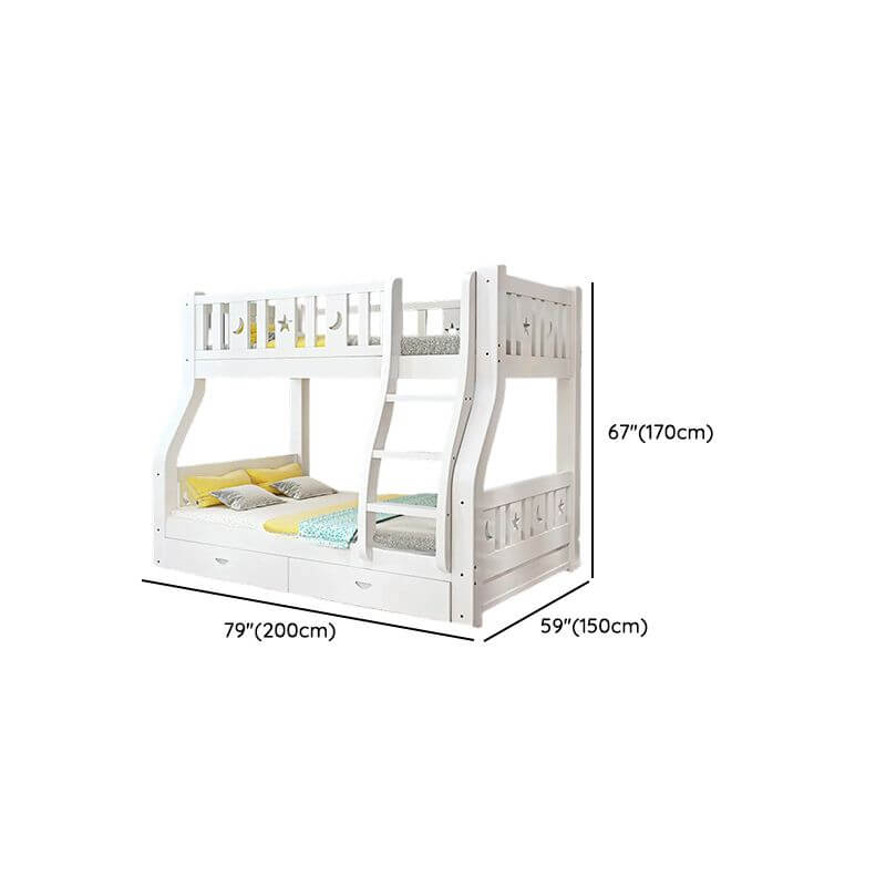 Modern White Wood Bunk Bed with Drawers, Bookshelf, Ladder & 2 Mattresses Dimensions
