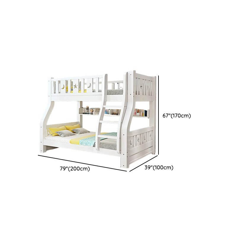 Modern White Wood Bunk Bed with Drawers, Bookshelf, Ladder & 2 Mattresses Dimensions