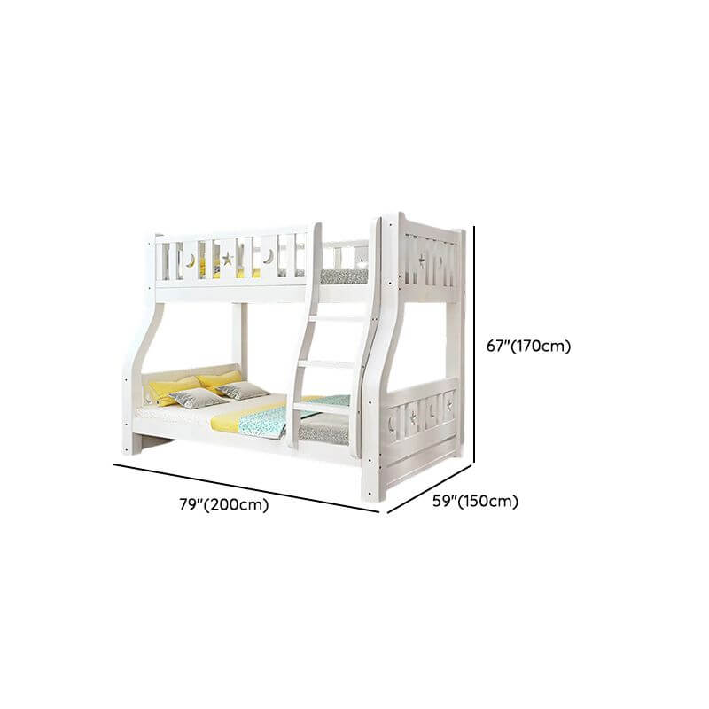 Modern White Wood Bunk Bed with Drawers, Bookshelf, Ladder & 2 Mattresses Dimensions