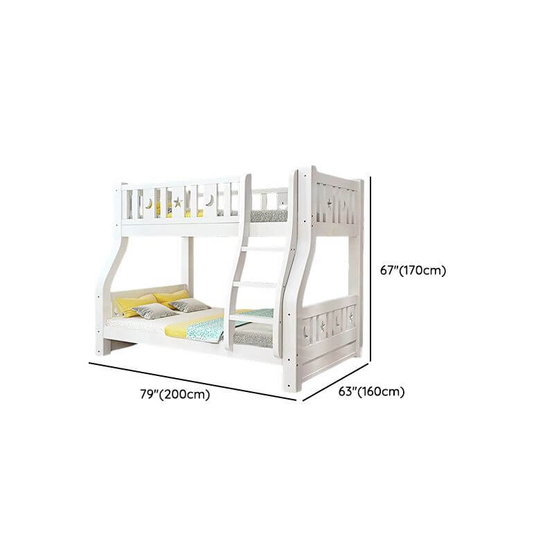 Modern White Wood Bunk Bed with Drawers, Bookshelf, Ladder & 2 Mattresses Dimensions