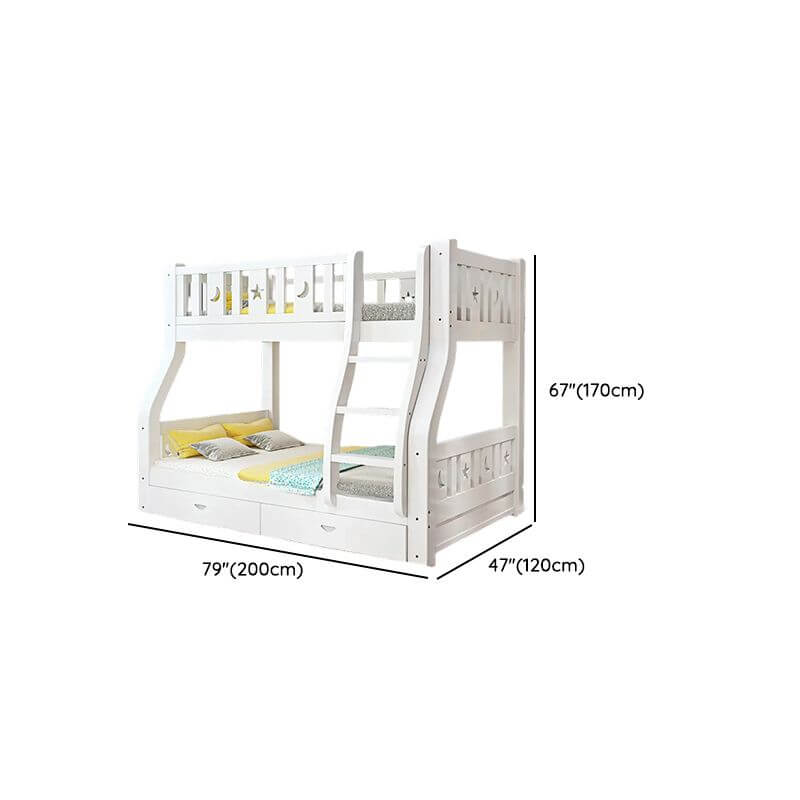 Modern White Wood Bunk Bed with Drawers, Bookshelf, Ladder & 2 Mattresses Dimensions