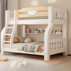 Modern White Wood Bunk Bed With Ladder & Storage