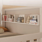 Modern White Wood Bunk Bed With Ladder & Storage