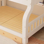 Modern White Wood Bunk Bed With Ladder & Storage