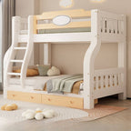 Modern White Wood Bunk Bed With Ladder & Storage