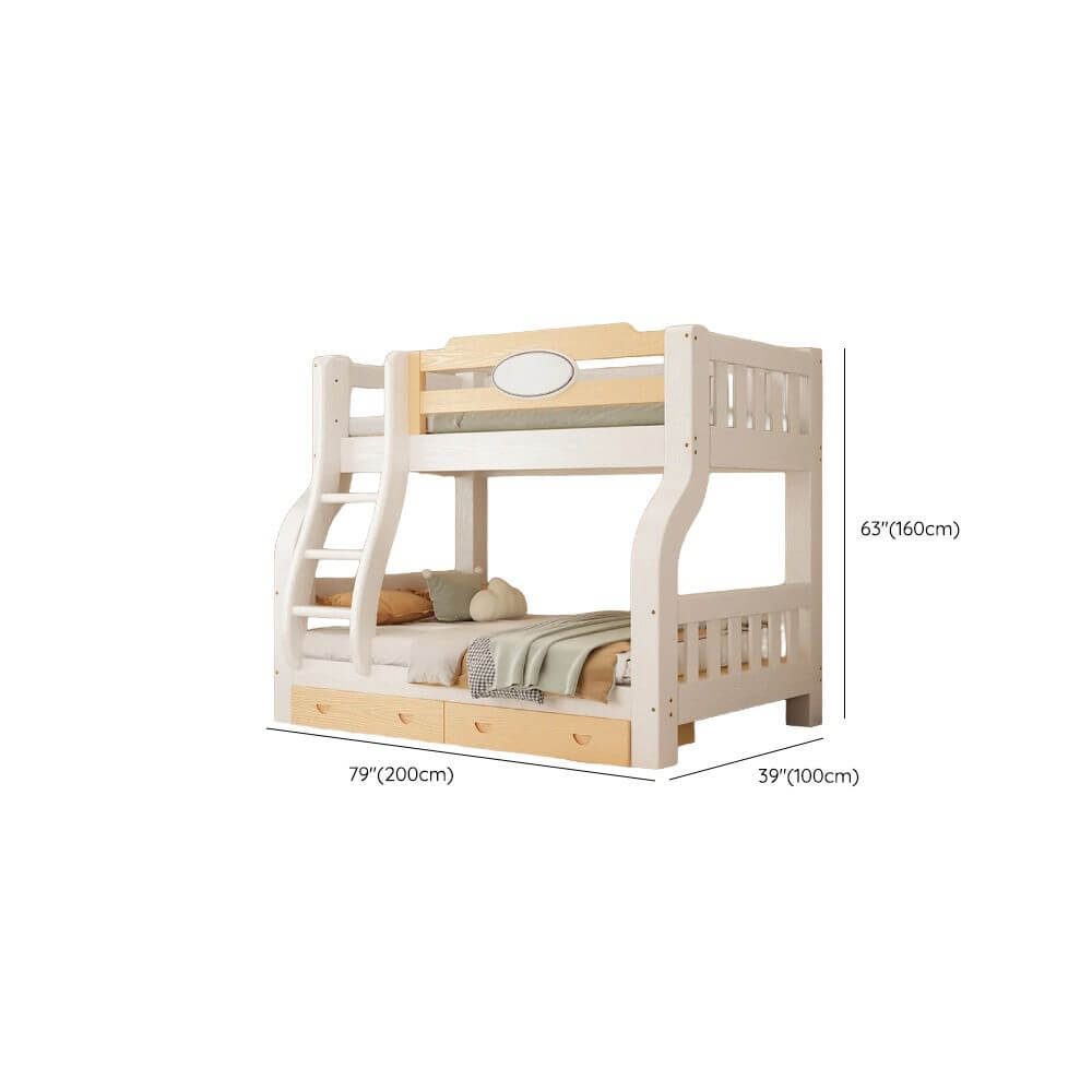Modern White Wood Bunk Bed With Ladder & Storage Dimensions