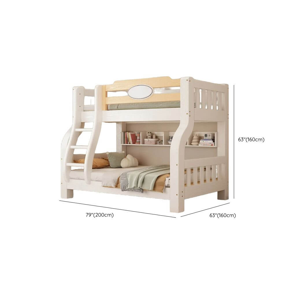 Modern White Wood Bunk Bed With Ladder & Storage Dimensions