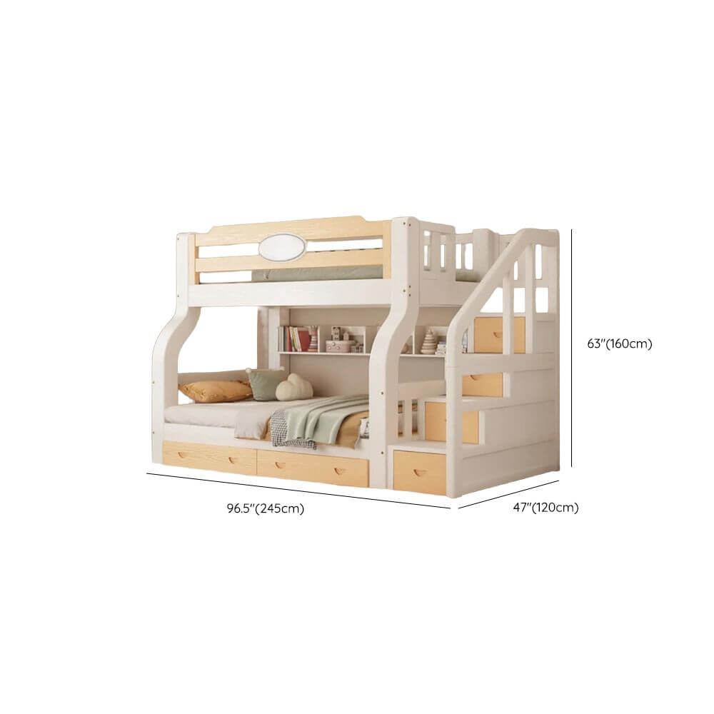 Modern White Wood Bunk Bed With Ladder & Storage Dimensions