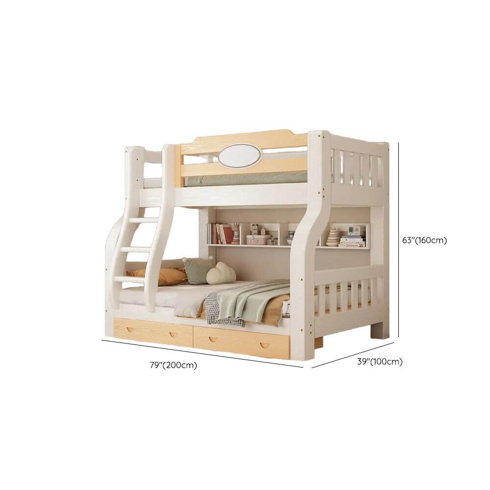 Modern White Wood Bunk Bed With Ladder & Storage Dimensions