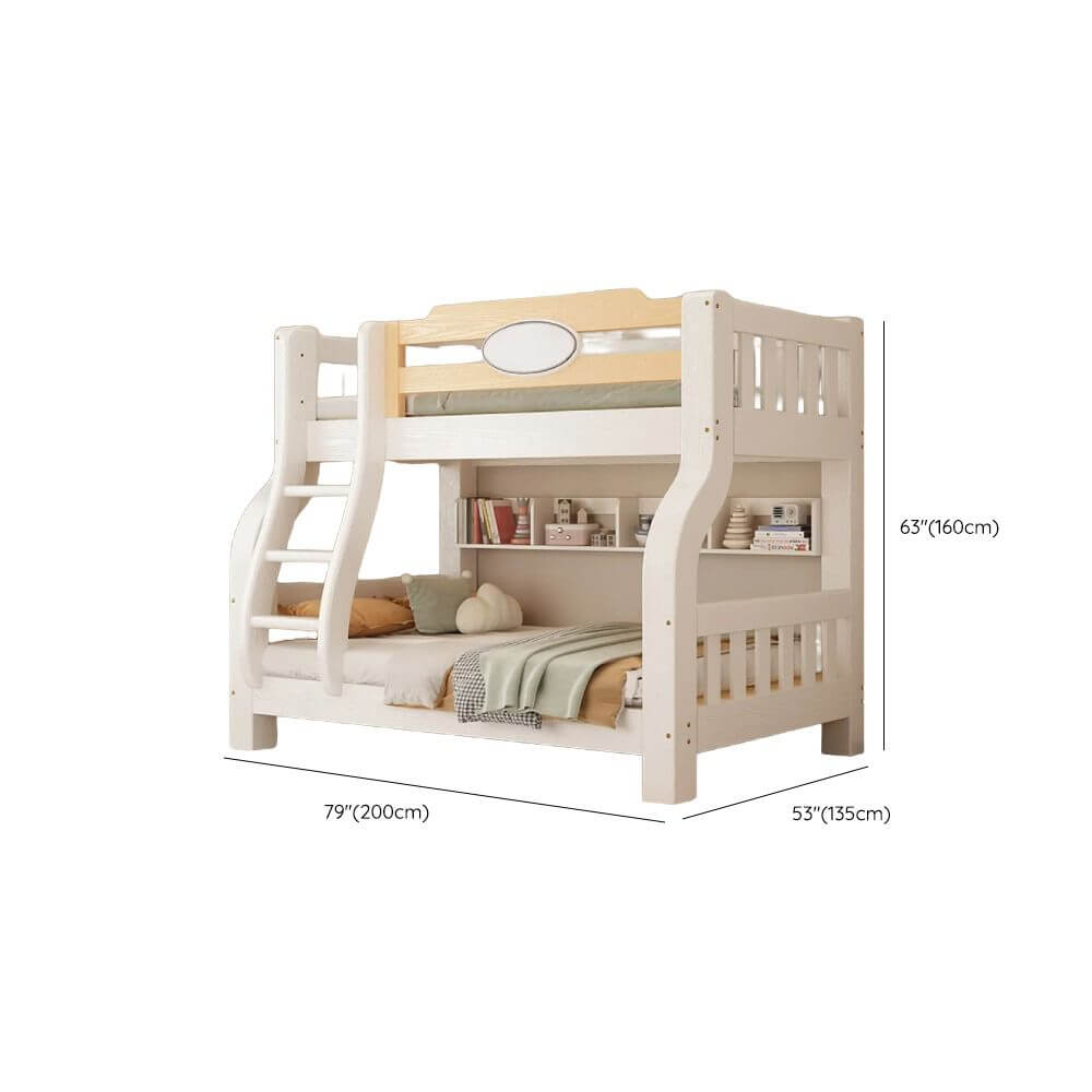 Modern White Wood Bunk Bed With Ladder & Storage Dimensions