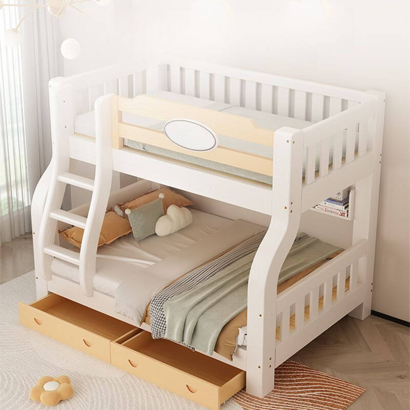 Modern White Wood Bunk Bed With Ladder & Storage Main Product Image