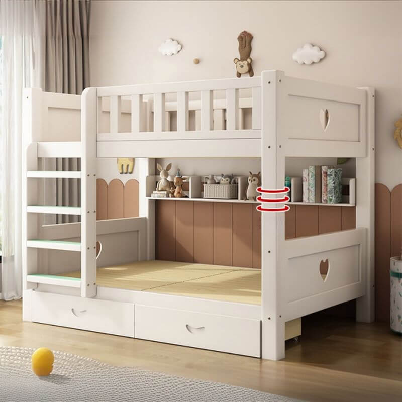 Modern White Wood Bunk Bed With Storage Drawers
