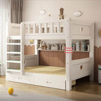 Modern White Wood Bunk Bed With Storage Drawers
