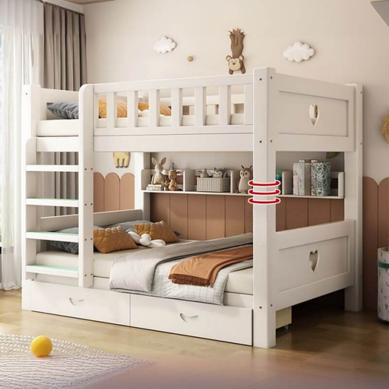 Modern White Wood Bunk Bed With Storage Drawers