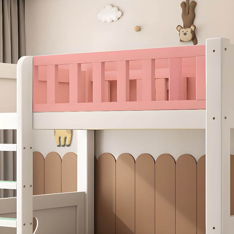 Modern White Wood Bunk Bed With Storage Drawers