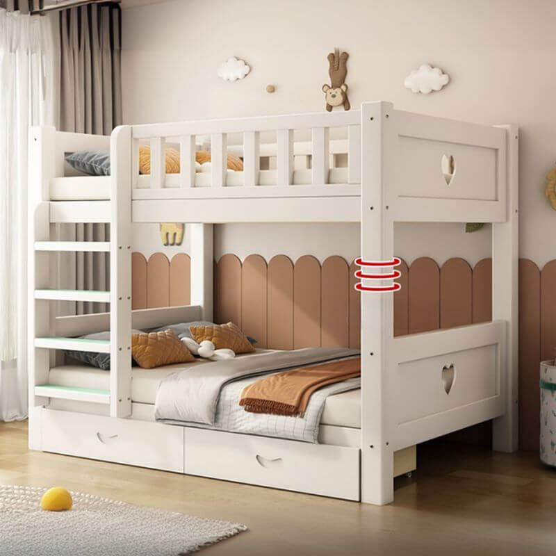 Modern White Wood Bunk Bed With Storage Drawers