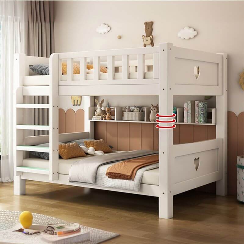 Modern White Wood Bunk Bed With Storage Drawers