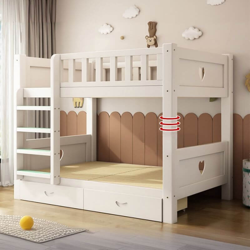 Modern White Wood Bunk Bed With Storage Drawers