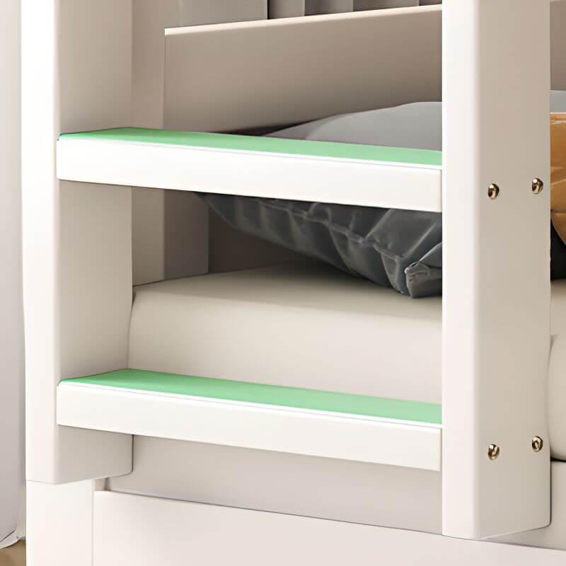 Modern White Wood Bunk Bed With Storage Drawers