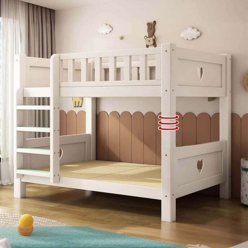 Modern White Wood Bunk Bed With Storage Drawers