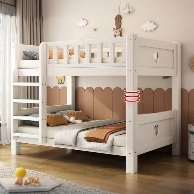 Modern White Wood Bunk Bed With Storage Drawers