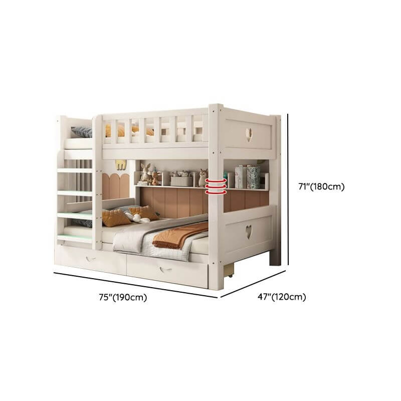 Modern White Wood Bunk Bed With Storage Drawers Dimensions