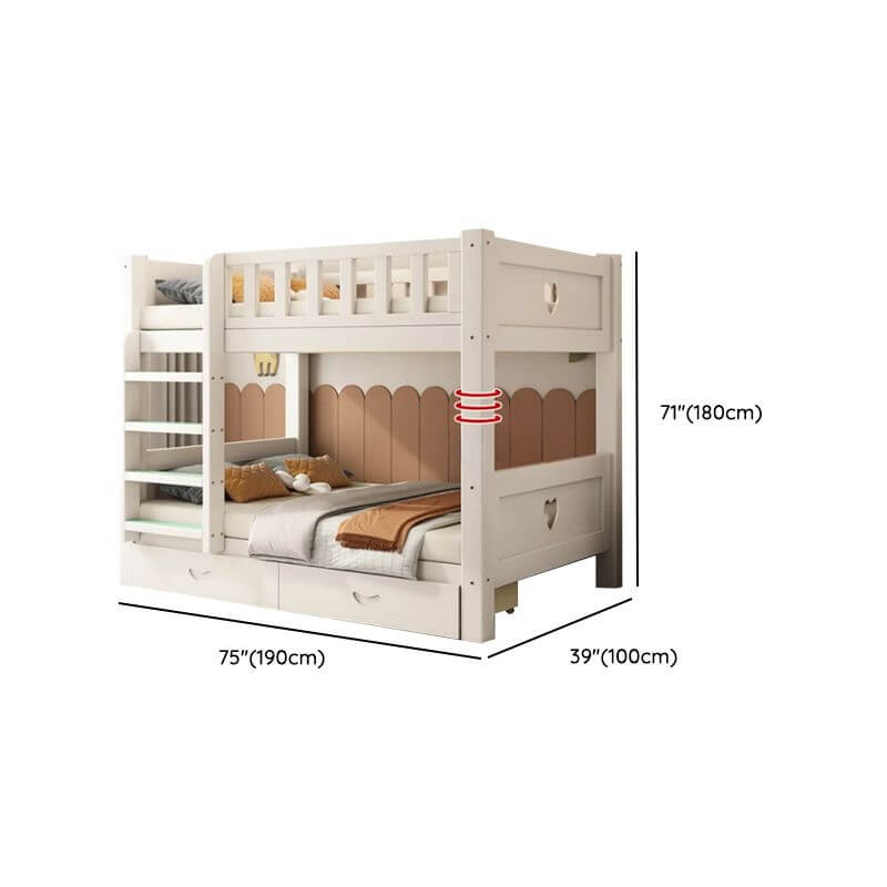 Modern White Wood Bunk Bed With Storage Drawers Dimensions