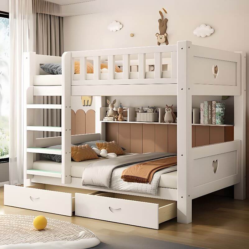 Modern White Wood Bunk Bed With Storage Drawers Main Product Image