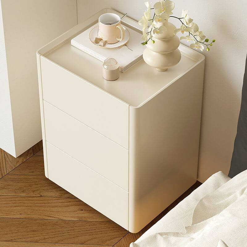 Modern White Wood Drawer Storage Nightstand with Smooth Lines