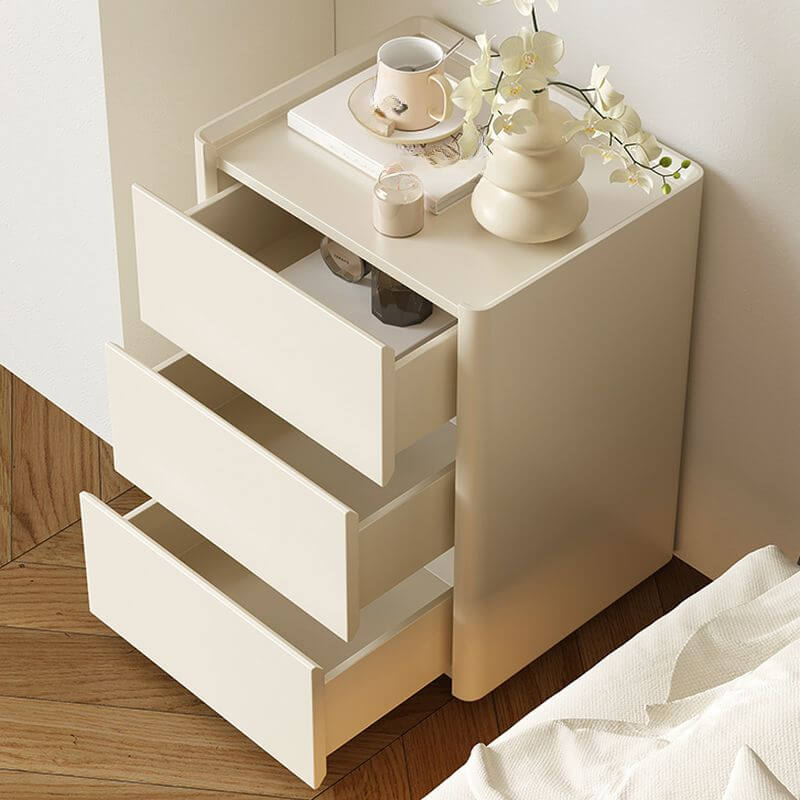 Modern White Wood Drawer Storage Nightstand with Smooth Lines
