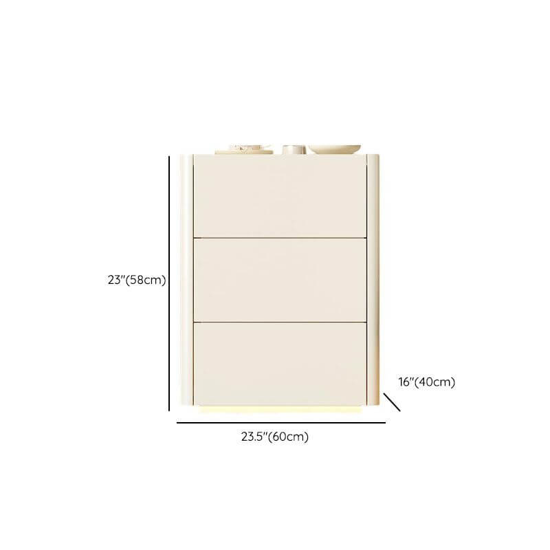 Modern White Wood Drawer Storage Nightstand with Smooth Lines Dimensions