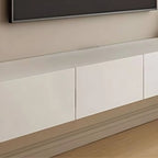 Modern White Wood Floating TV Stand with Push-to-Open Cabinets