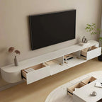 Modern White Wood Floating TV Stand with Push-to-Open Cabinets