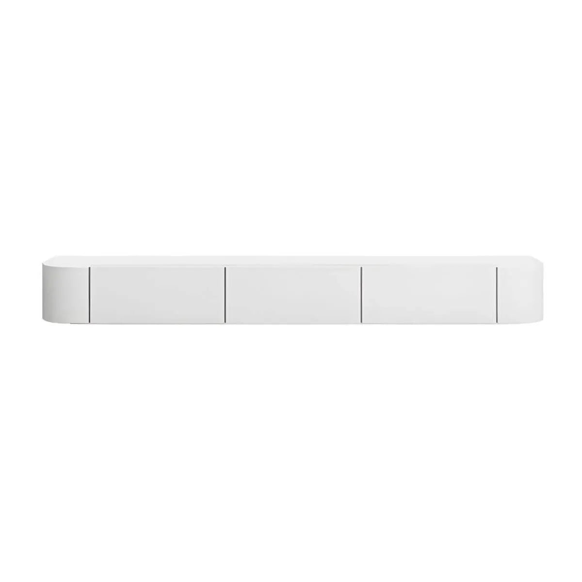 Modern White Wood Floating TV Stand with Push-to-Open Cabinets