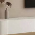 Modern White Wood Floating TV Stand with Push-to-Open Cabinets